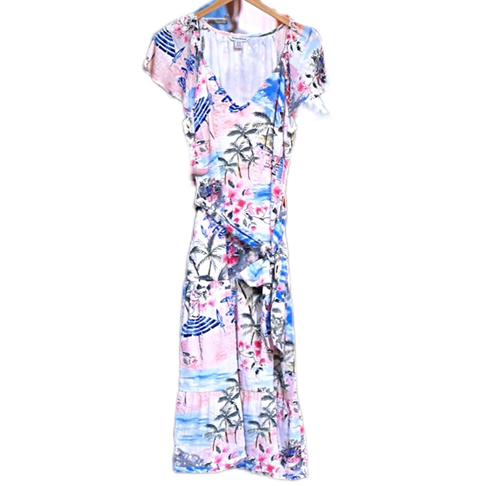 Tommy Bahama Paradise Shores Cotton Blend Midi Dress with Removable Tie Waist